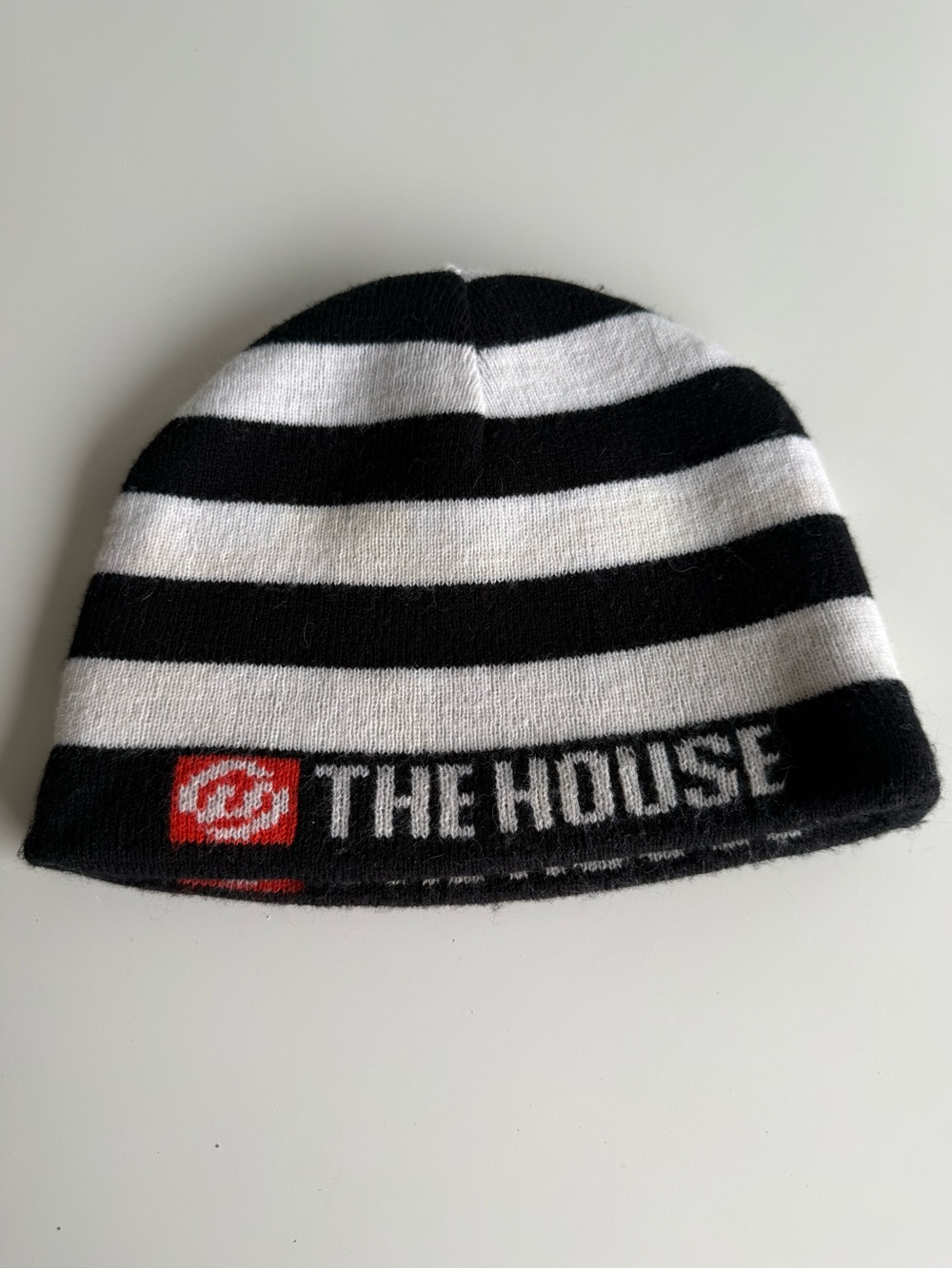 Vintage Ecko The House Reversible Beanie Black White Striped Y2K